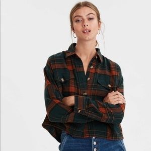 Cropped plaid flannel shirt